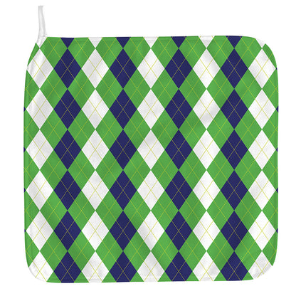 White Navy And Green Argyle Print Hand Towel