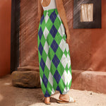White Navy And Green Argyle Print Harem Pants
