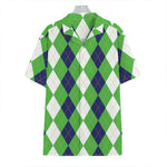 White Navy And Green Argyle Print Hawaiian Shirt
