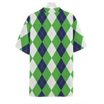 White Navy And Green Argyle Print Hawaiian Shirt