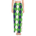White Navy And Green Argyle Print High Slit Maxi Skirt