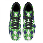 White Navy And Green Argyle Print High Top Leather Sneakers
