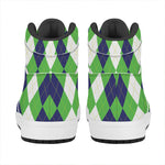 White Navy And Green Argyle Print High Top Leather Sneakers