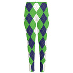 White Navy And Green Argyle Print High-Waisted Pocket Leggings