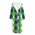 White Navy And Green Argyle Print Hooded Bathrobe