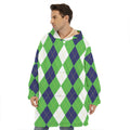 White Navy And Green Argyle Print Hoodie Blanket