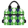 White Navy And Green Argyle Print Insulated Lunch Bag