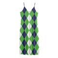 White Navy And Green Argyle Print Jersey Midi Cami Dress