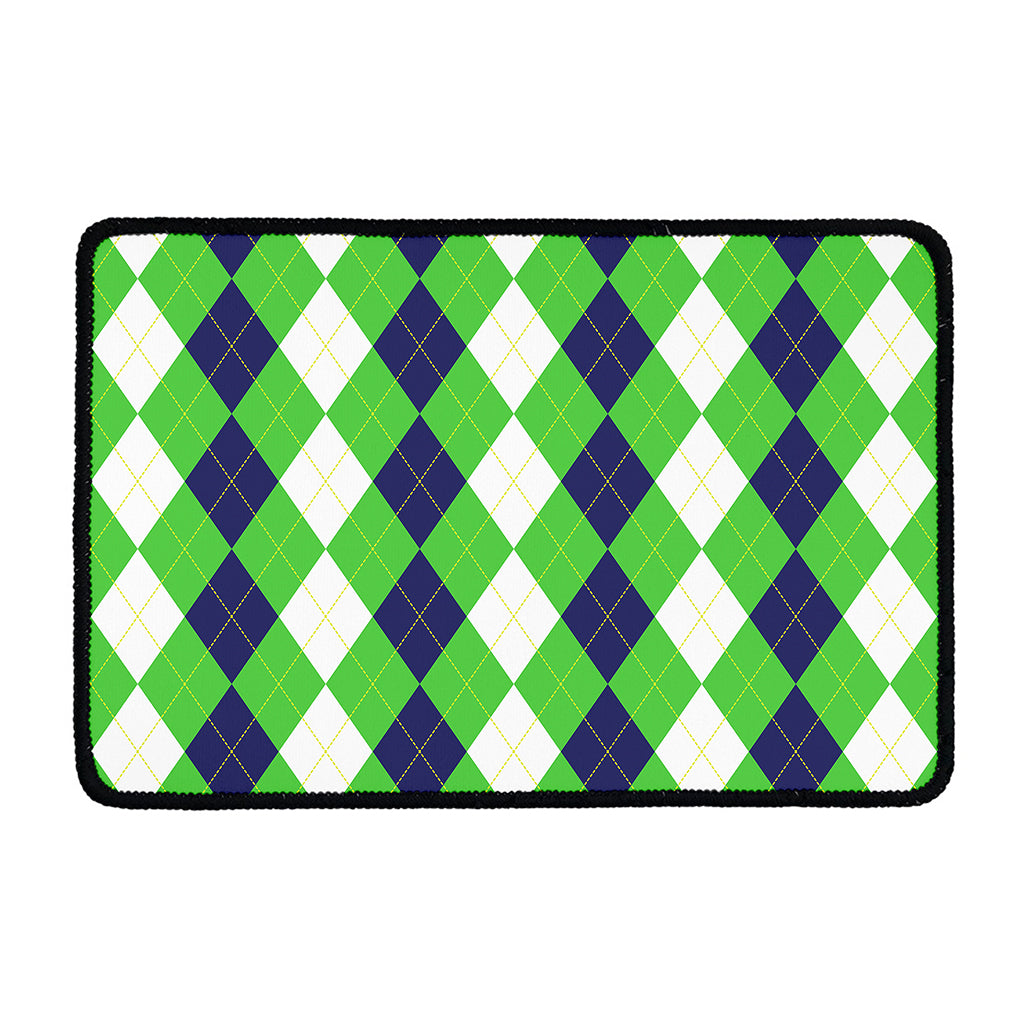 White Navy And Green Argyle Print Kitchen Mat