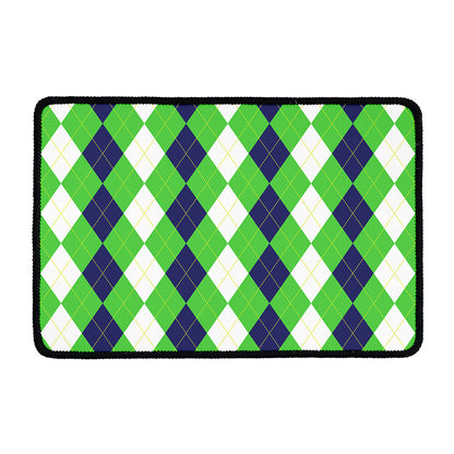 White Navy And Green Argyle Print Kitchen Mat