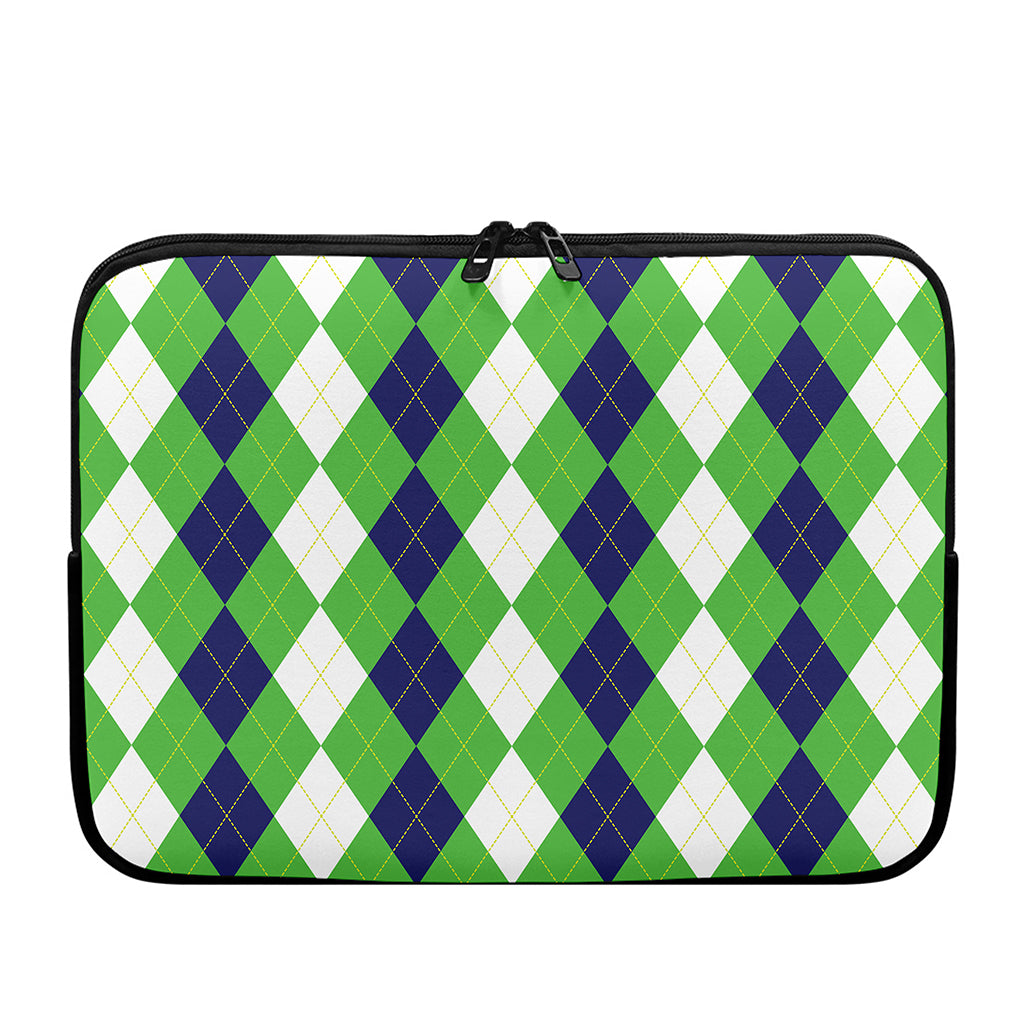 White Navy And Green Argyle Print Laptop Sleeve