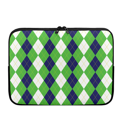 White Navy And Green Argyle Print Laptop Sleeve