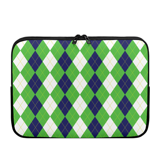 White Navy And Green Argyle Print Laptop Sleeve