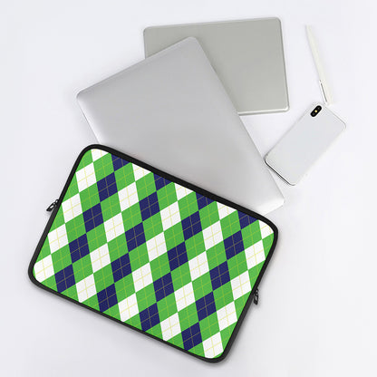 White Navy And Green Argyle Print Laptop Sleeve