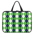 White Navy And Green Argyle Print Laptop Sleeve With Handle