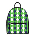 White Navy And Green Argyle Print Leather Backpack