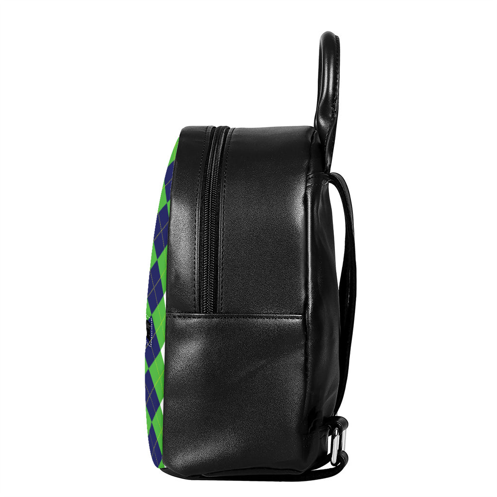 White Navy And Green Argyle Print Leather Backpack