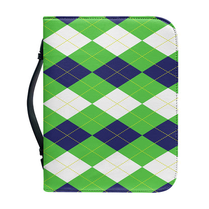 White Navy And Green Argyle Print Leather Bible Cover