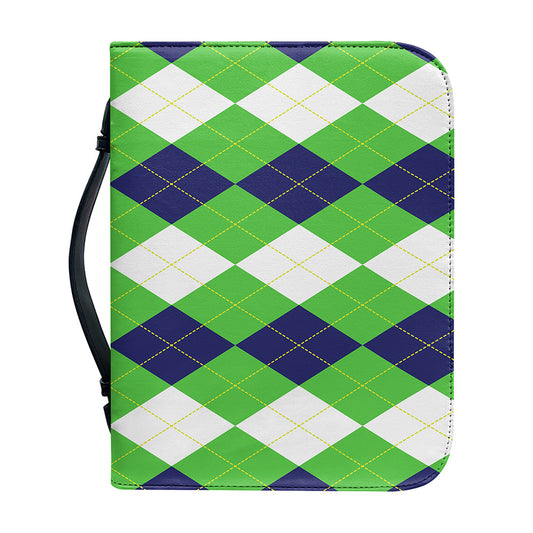 White Navy And Green Argyle Print Leather Bible Cover
