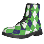 White Navy And Green Argyle Print Backpack