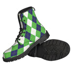 White Navy And Green Argyle Print Backpack