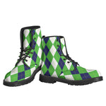 White Navy And Green Argyle Print Backpack