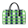 White Navy And Green Argyle Print Leather Duffel Bag