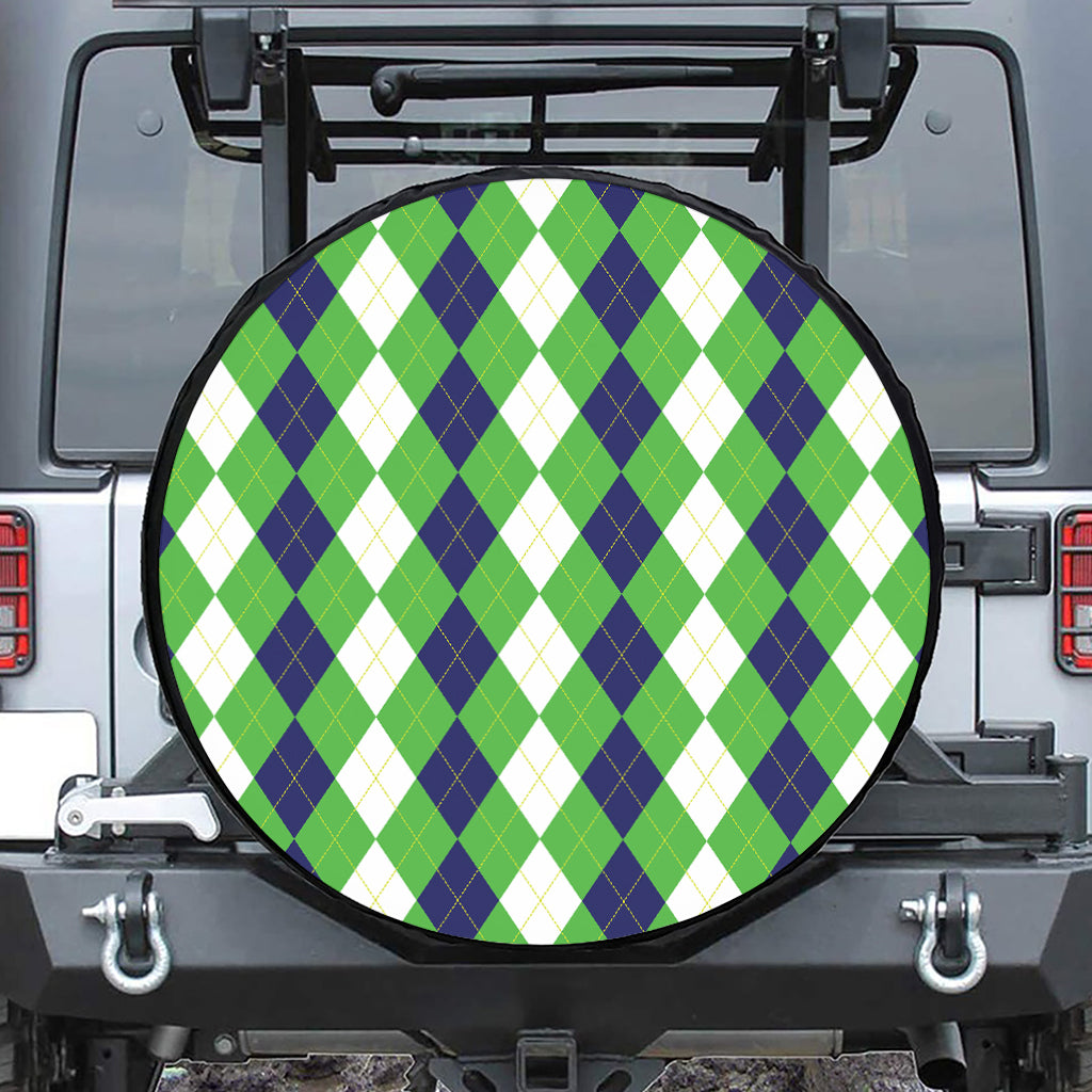 White Navy And Green Argyle Print Leather Spare Tire Cover