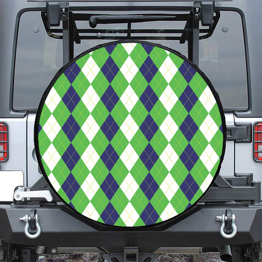 White Navy And Green Argyle Print Leather Spare Tire Cover