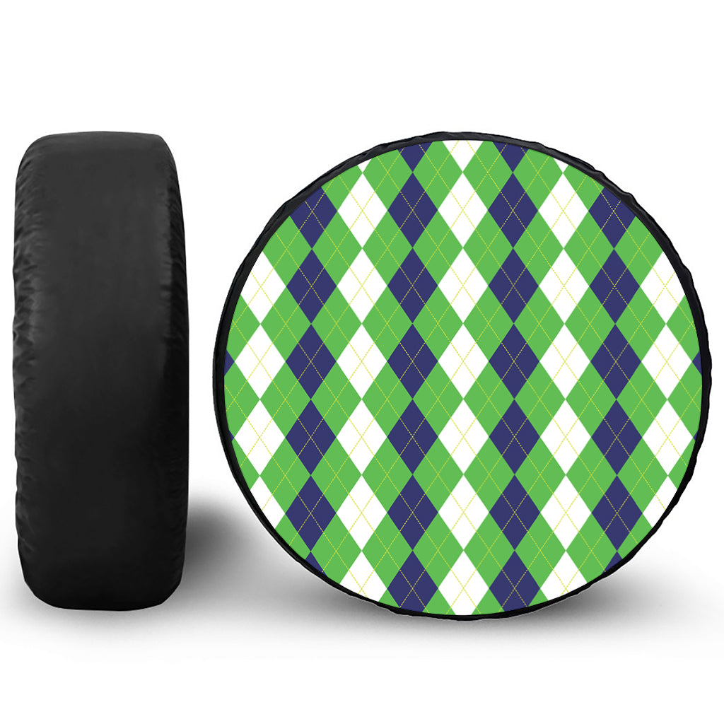 White Navy And Green Argyle Print Leather Spare Tire Cover