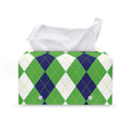 White Navy And Green Argyle Print Leather Tissue Box Cover