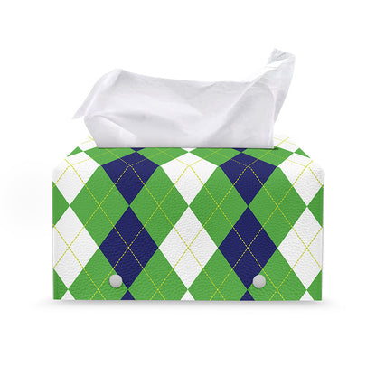 White Navy And Green Argyle Print Leather Tissue Box Cover