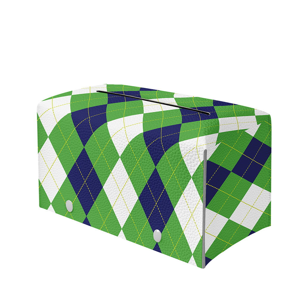 White Navy And Green Argyle Print Leather Tissue Box Cover