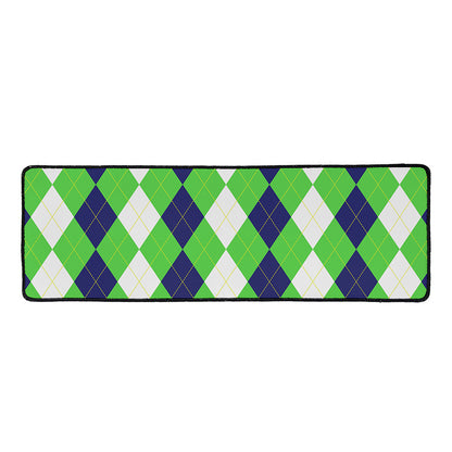 White Navy And Green Argyle Print Long Kitchen Mat