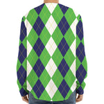 White Navy And Green Argyle Print Long Sleeve Baseball Jersey