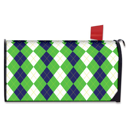 White Navy And Green Argyle Print Mailbox Cover