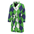 White Navy And Green Argyle Print Men's Bathrobe