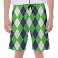 White Navy And Green Argyle Print Men's Beach Shorts
