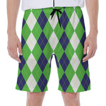 White Navy And Green Argyle Print Men's Beach Shorts