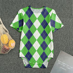 White Navy And Green Argyle Print Men's Bodysuit