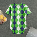 White Navy And Green Argyle Print Men's Bodysuit