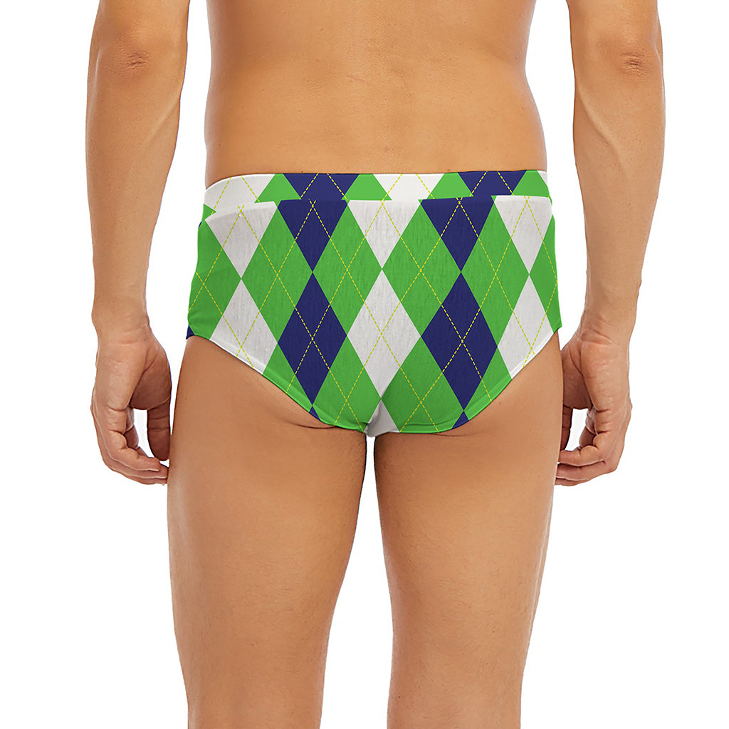 White Navy And Green Argyle Print Men's Briefs