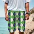 White Navy And Green Argyle Print Men's Cargo Shorts