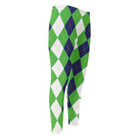 White Navy And Green Argyle Print Men's Compression Pants