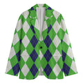 White Navy And Green Argyle Print Men's Cotton Blazer