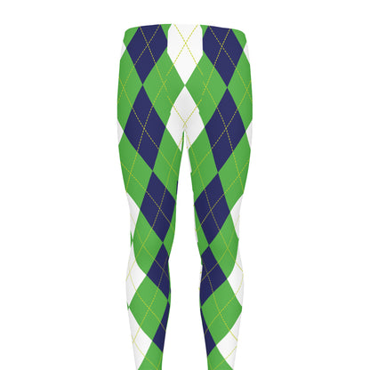White Navy And Green Argyle Print Men's leggings