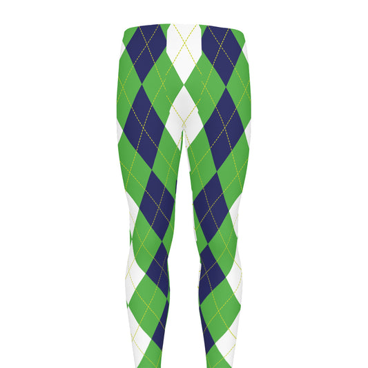 White Navy And Green Argyle Print Men's leggings
