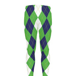 White Navy And Green Argyle Print Men's leggings