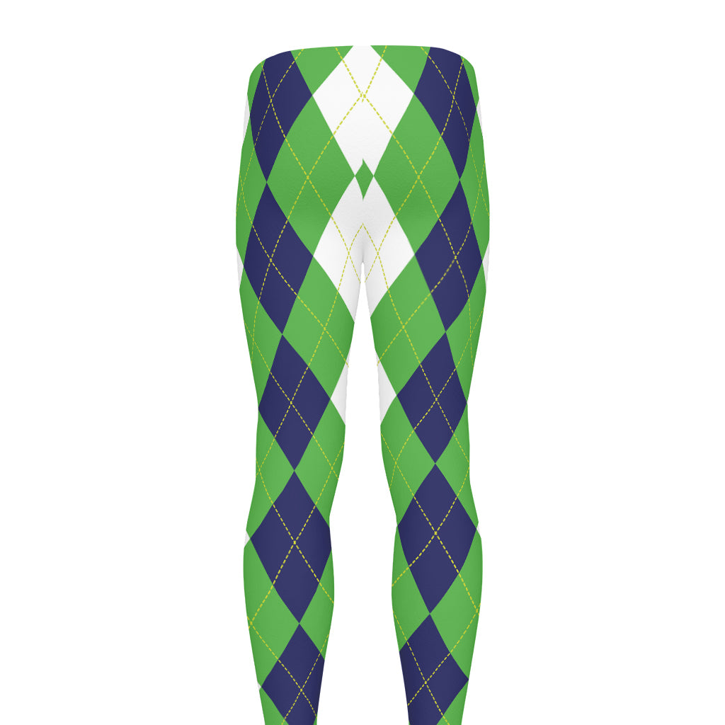 White Navy And Green Argyle Print Men's leggings