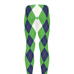 White Navy And Green Argyle Print Men's leggings